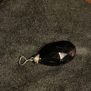 Faceted Black Teardrop Pendant with Wire Wrap